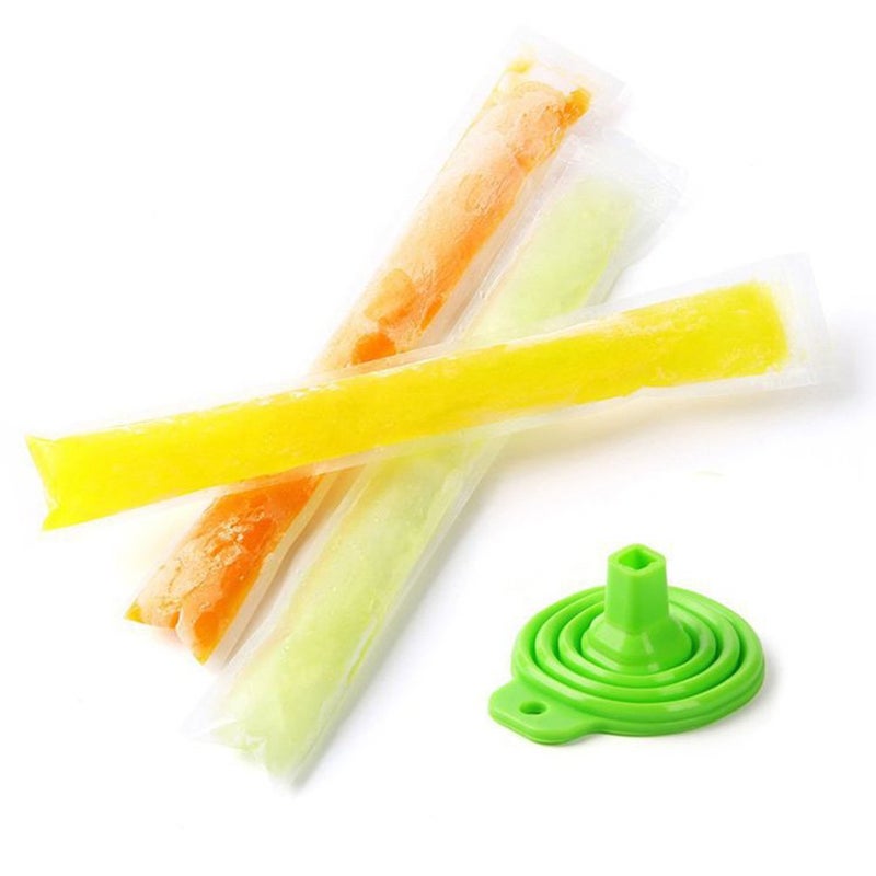 N/M 200 Pack Ice Popsicle Molds Bags - Zip-Top Disposable DIY Ice Pop Mold Bags - Summer Ice Pop Pouch with 4 Ice Pop Sleeves & 1 Silicone Funnel for Yogurt, Ice Candy,Yogurt, or Freeze Pops - Image 3